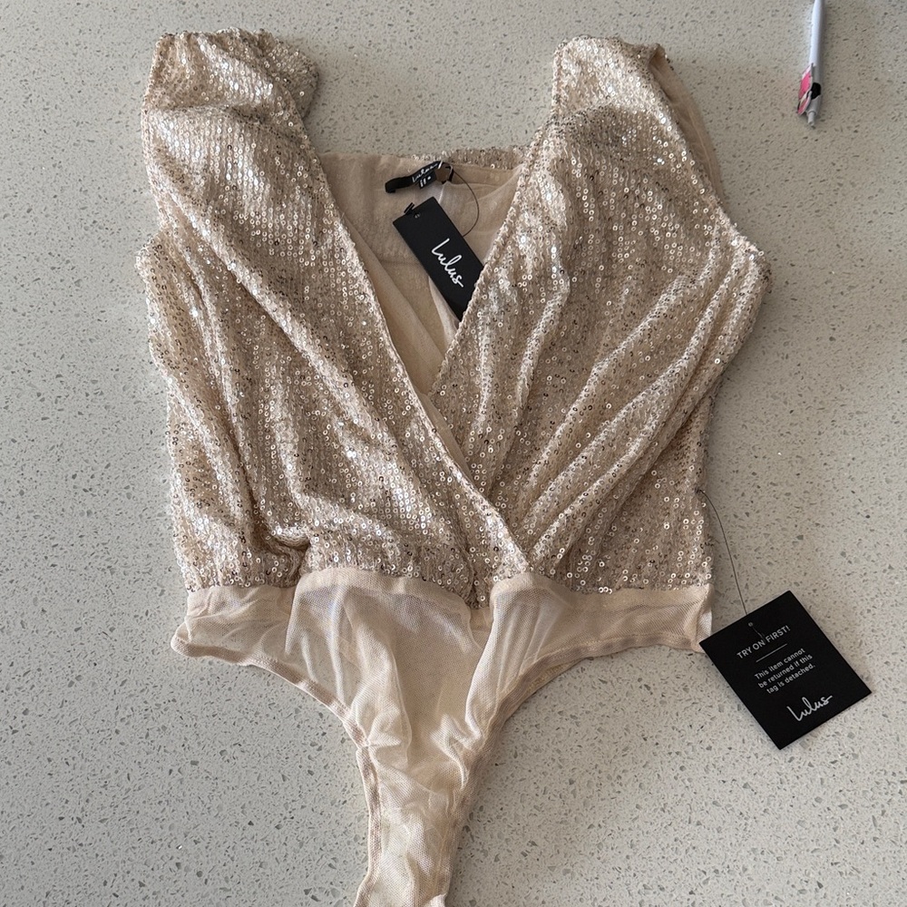 lululemon athletica Nude Sequin Wrap Bodysuit